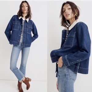 Madewell Sherpa Collar Denim Cropped Army Jacket